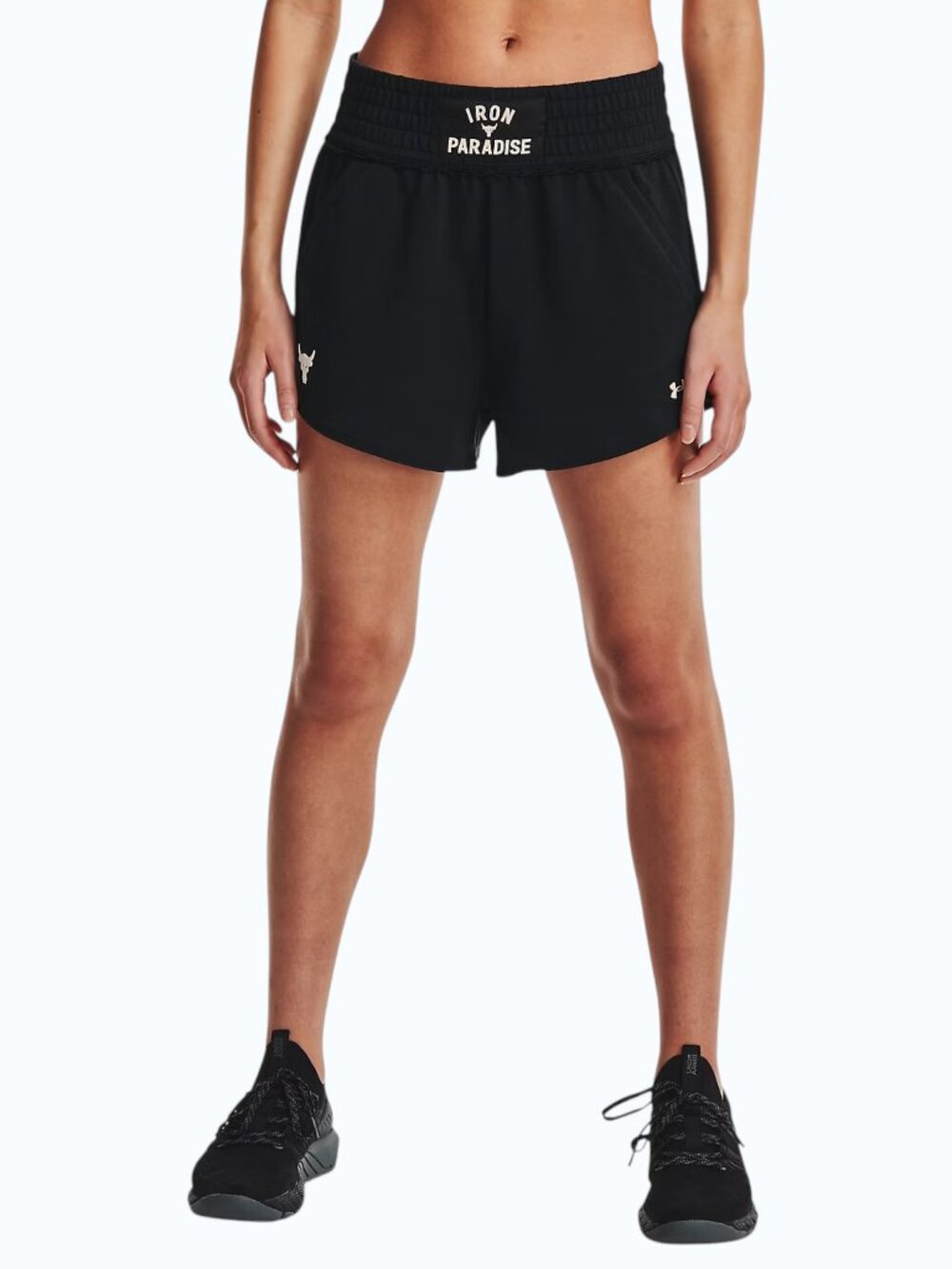 Under Armour Project Rock Terry Shorts Women's S Black Iron Paradise Boxing Gym
